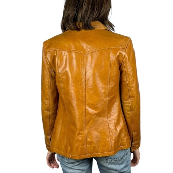 STEVE MADDEN Y2K RETRO 70'S CARAMEL LEATHER BUTTON DOWN CAR COAT JACKET - Picture 2 of 15